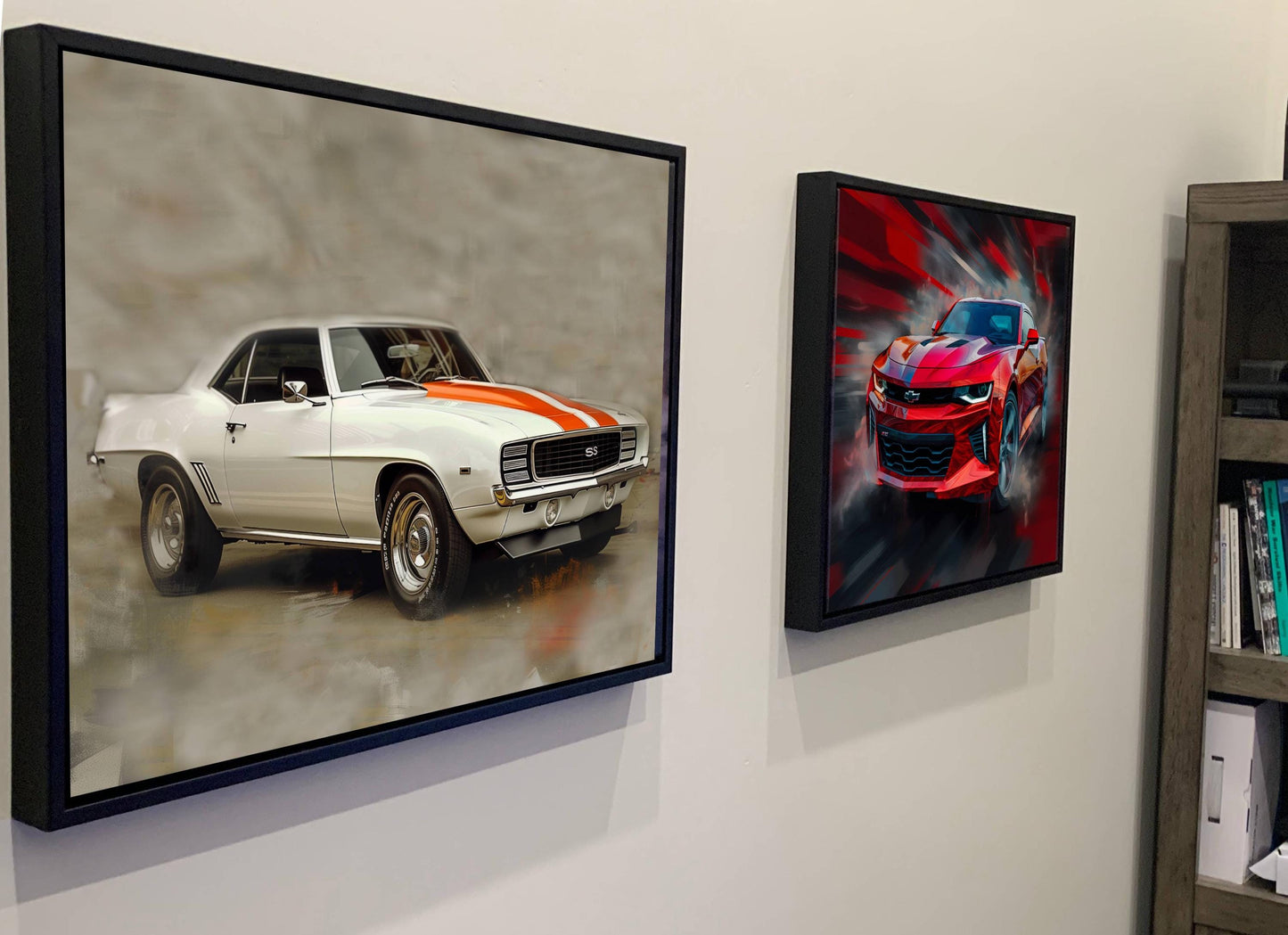 1969 Chevrolet Camaro RS/SS White Orange Canvas Print | Vintage Auto Wall Art Decor | Retro Muscle Car | Car Lovers Poster Gift