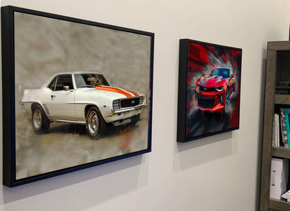 1969 Chevrolet Camaro RS/SS White Orange Canvas Print | Vintage Auto Wall Art Decor | Retro Muscle Car | Car Lovers Poster Gift