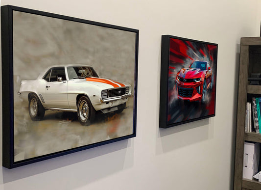 1969 Chevrolet Camaro RS/SS White Orange Canvas Print | Vintage Auto Wall Art Decor | Retro Muscle Car | Car Lovers Poster Gift