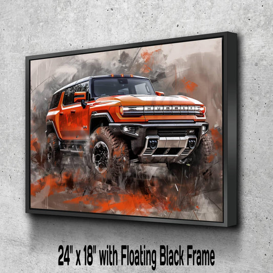 2025 GMC Hummer EV Canvas Print | Auto Wall Art | Orange Painting Modern SUV Electric Vehicle | Car Poster Gift | Garage Office Wallart