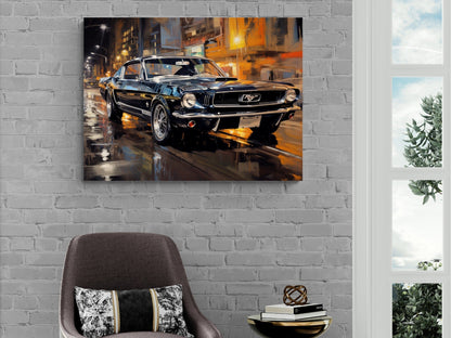 1964 Ford Mustang Classic Car Canvas Print | Vintage Auto Wall Art Decor | Retro Muscle Pony Car | Car Lovers Poster Gift