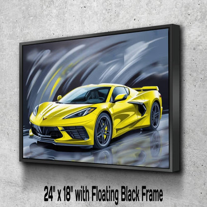 2024 C8 Corvette Yellow Canvas Wall Decor | Chevrolet Sports Car Print | Modern Auto Poster | Car Lover Gift | C8 Vette Car Gift for Man