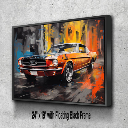 1964 Ford Mustang Classic Car Canvas Print | Vintage Auto Wall Art Decor | Retro Muscle Pony Car | Car Lovers Poster Gift