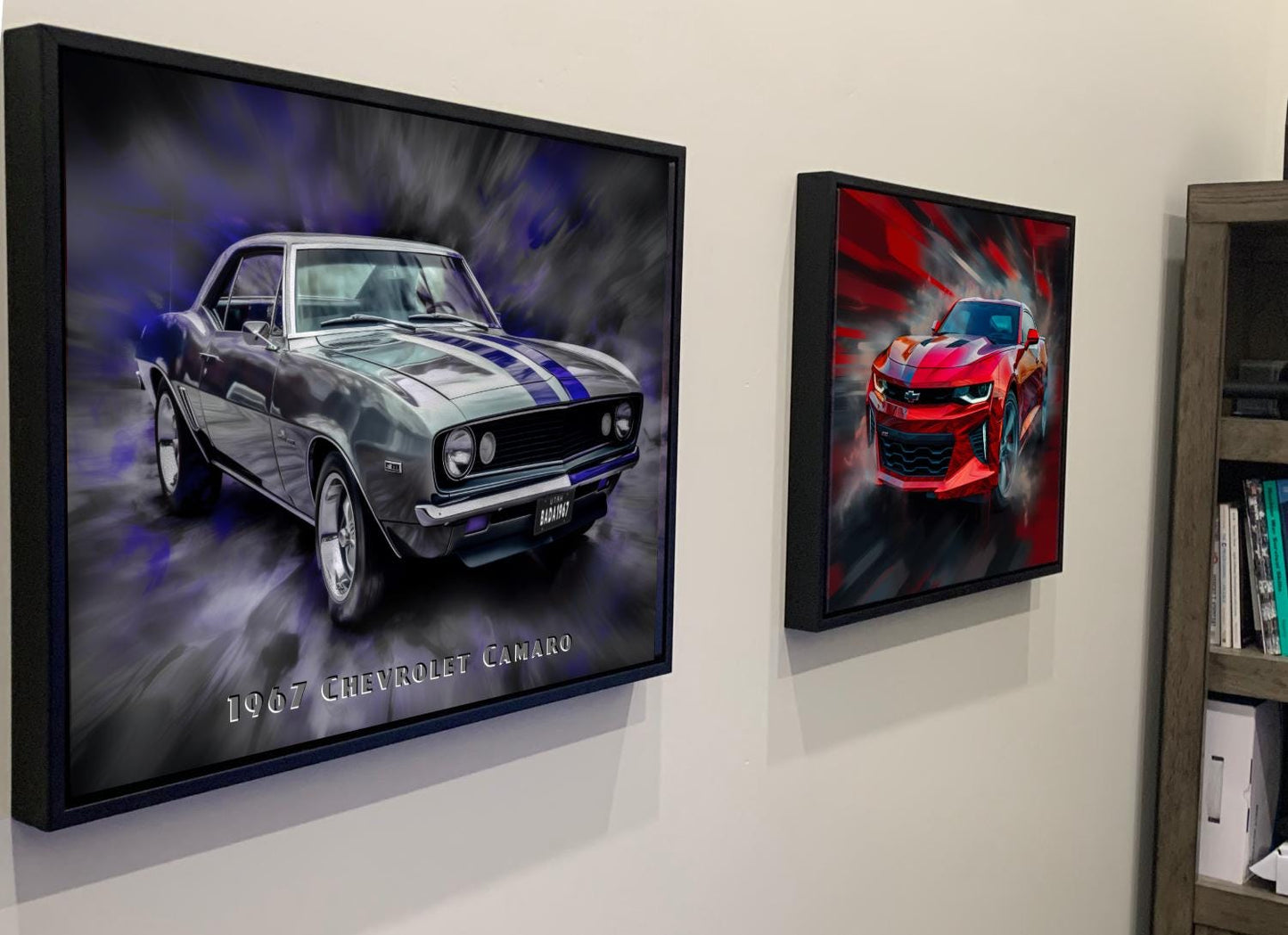 1967 Chevrolet Camaro Silver and Blue Canvas Print | Vintage Auto Wall Art Decor | Retro Muscle Car | Car Lovers Poster Gift