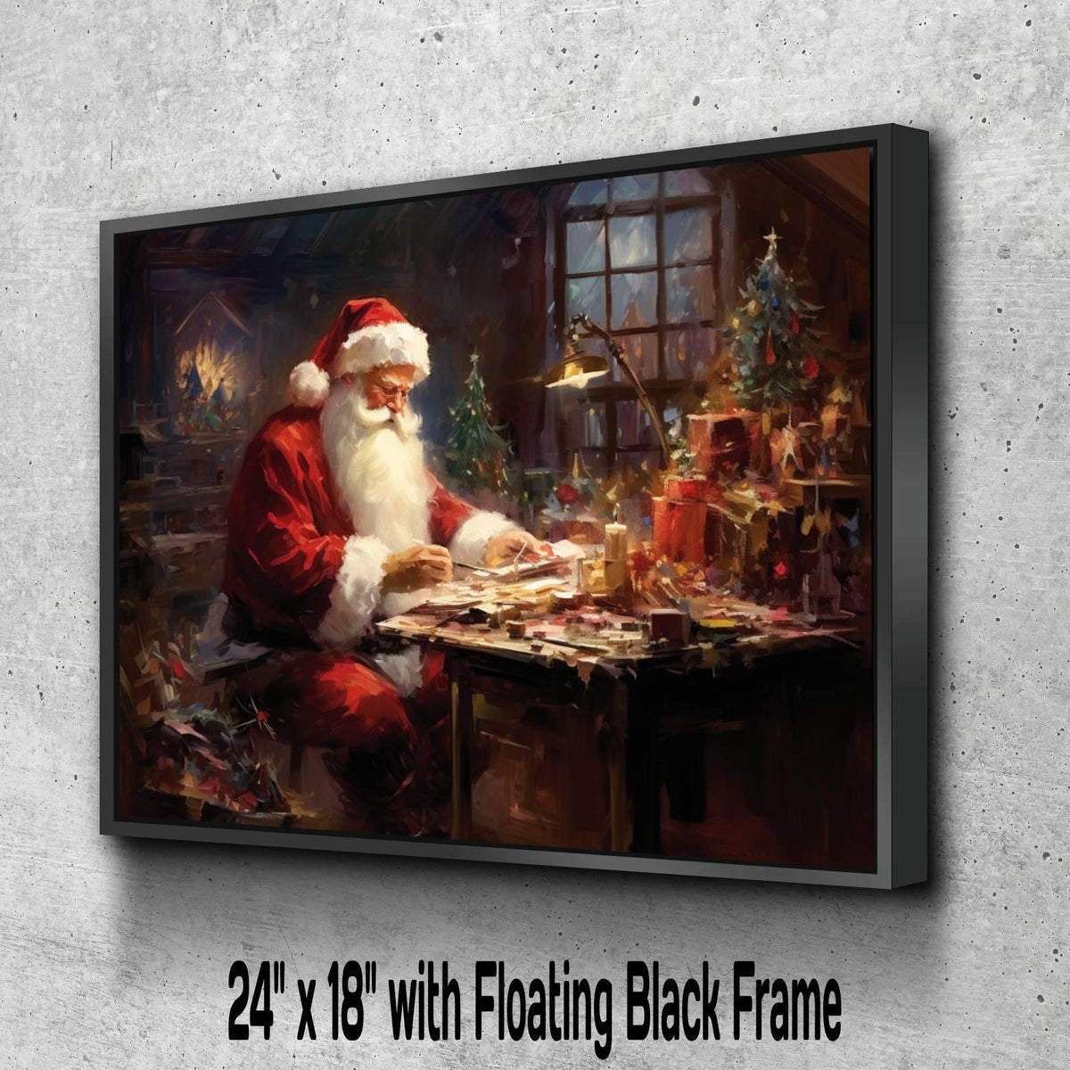 Vintage Santa Claus Canvas Print, Christmas Eve Planning Scene, Festive Workshop Art, Holiday Decor, Seasonal Wall Art, Gift for Christmas