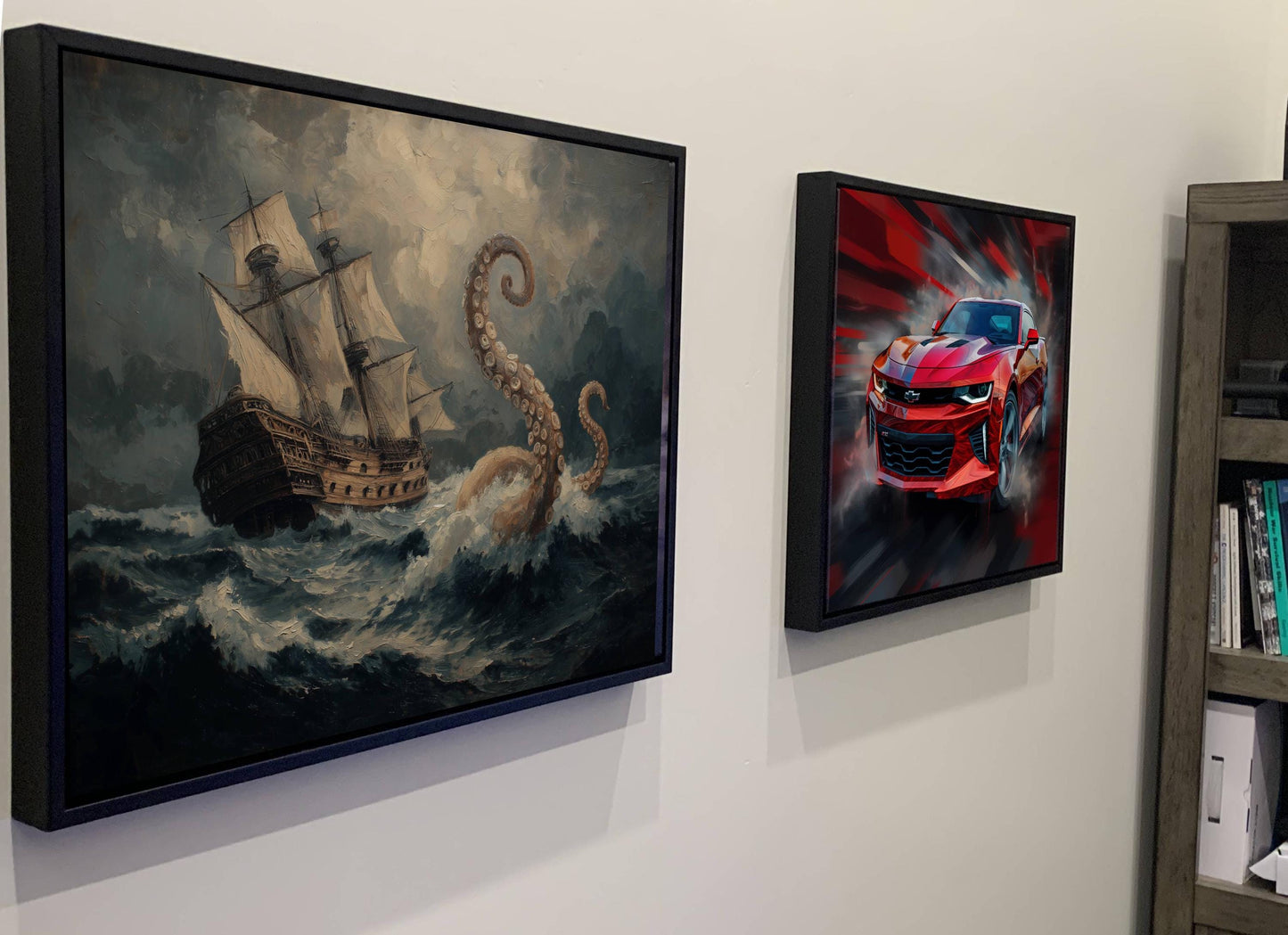 Vintage Kraken Pirate Ship Canvas, Oil Painting Style Octopus Print, Classic Maritime Wall Decor, Stormy Sea Monster Artwork