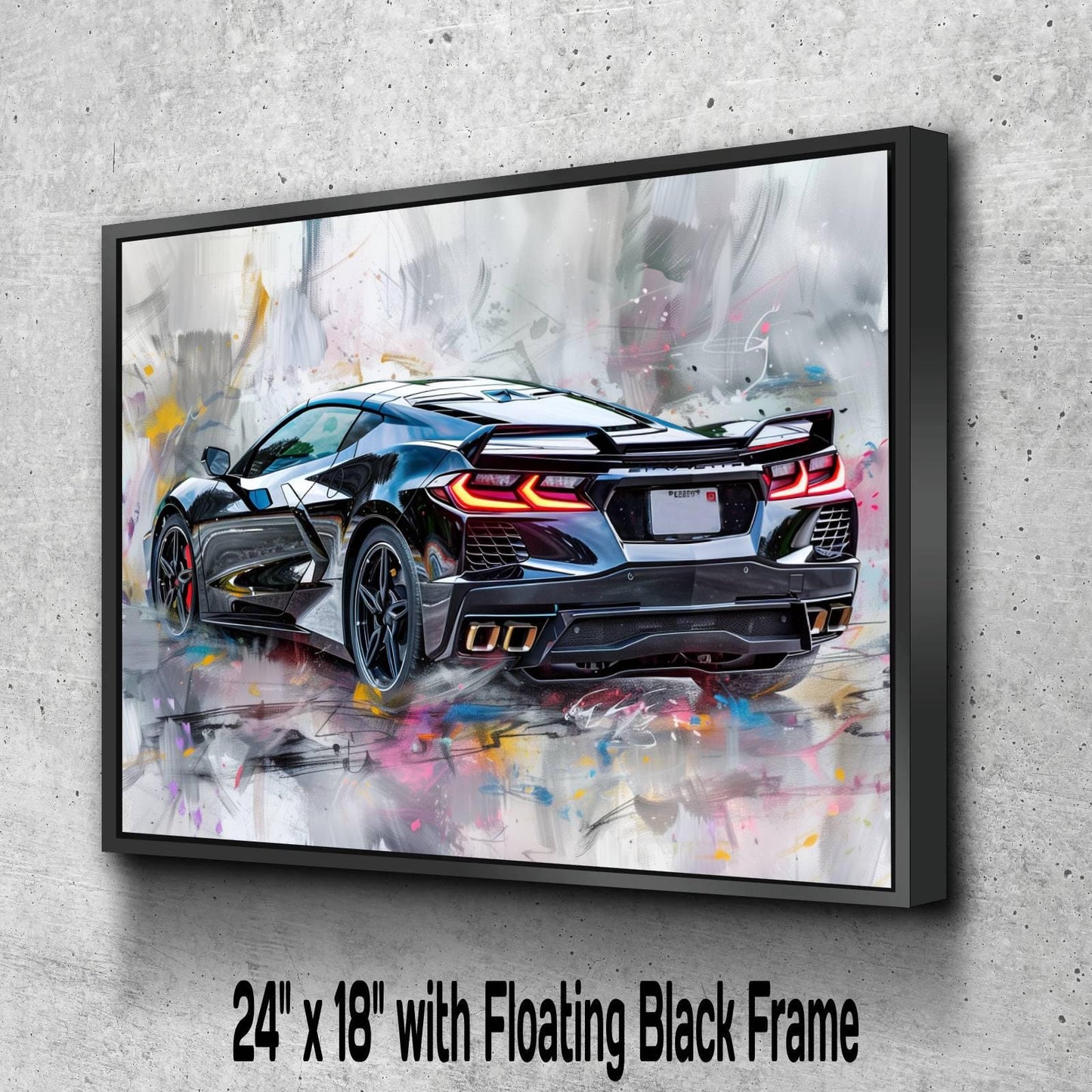 2025 C8 Corvette Canvas Wall Art Rear View | Black Chevrolet Sports Car Print | Modern Auto Poster | Car Lover Gift | C8 Vette Decor