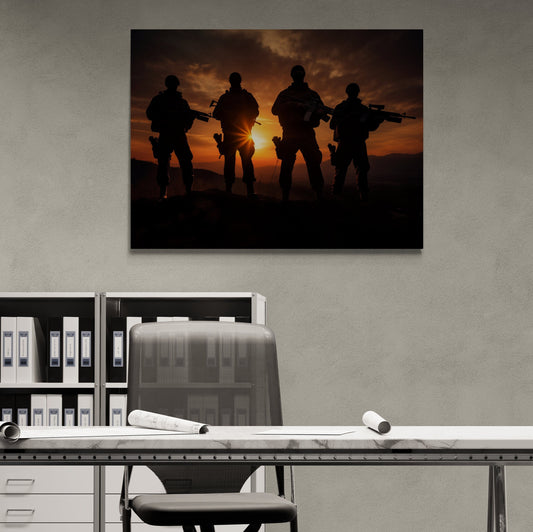 Sunrise Valor Canvas Print | Soldiers at Dawn Military Art | Cool Solider Artwork Wall Decor