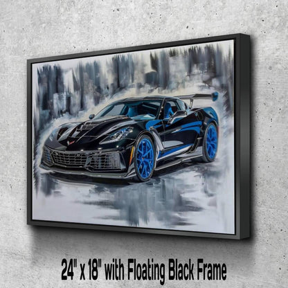 2025 Chevrolet Corvette ZR1 Canvas Print | Black Blue Sports Car Auto Wall Art | New Sports Car | Car Lovers Poster Gift | C8 Vette Chevy