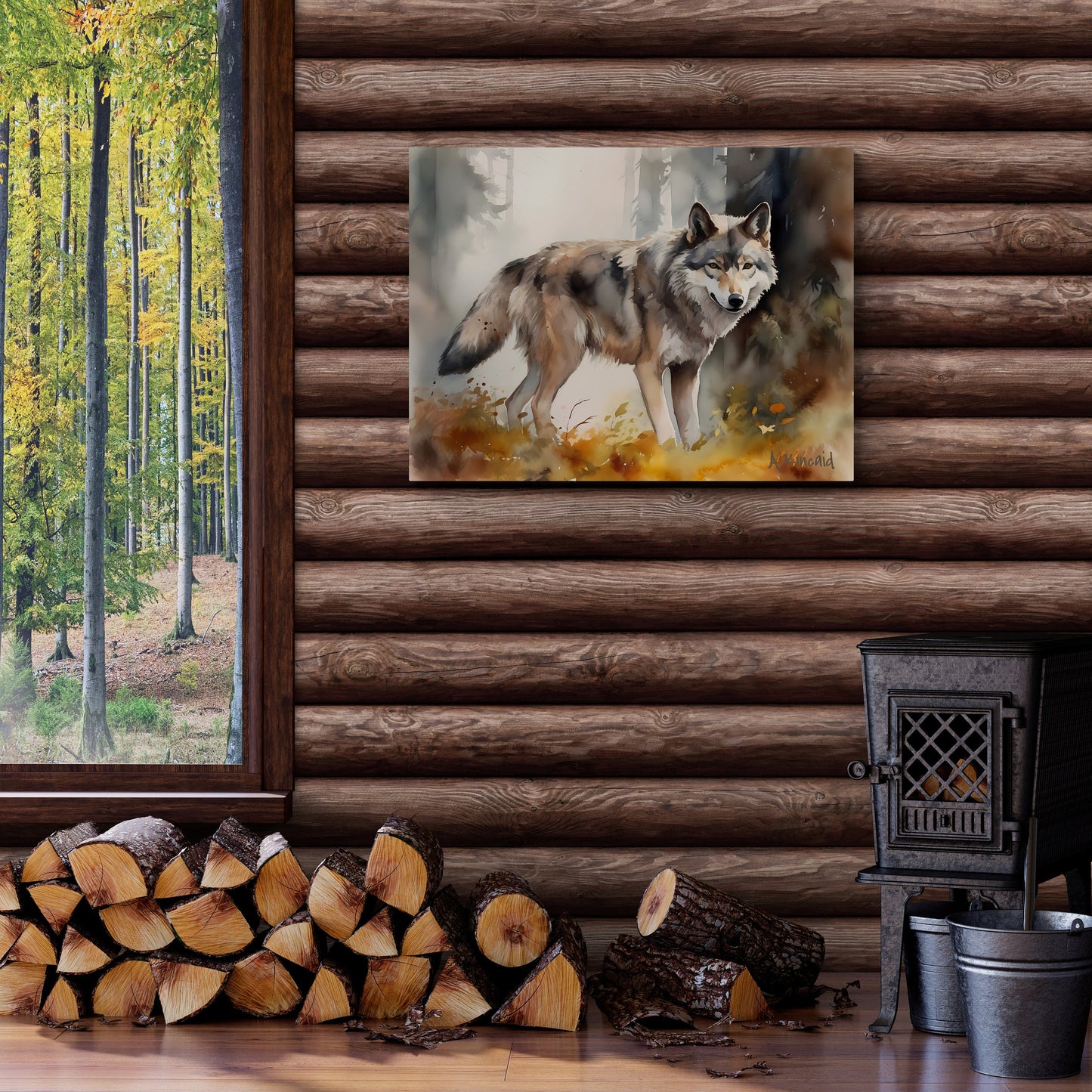 Wolf In Forest | Canvas Print | Wildlife Art | Cabin Art | Forest Art | Archer Kincaid