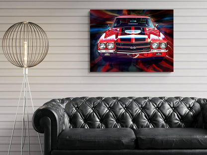 1970 Chevrolet Chevelle SS 454 Red from Front Canvas Print | Vintage Auto Wall Art Decor | Retro Muscle Car | Car Lovers Poster Gift