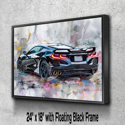 2025 C8 Corvette Canvas Wall Art Rear View | Black Chevrolet Sports Car Print | Modern Auto Poster | Car Lover Gift | C8 Vette Decor