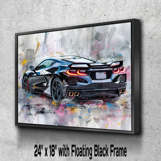 2025 C8 Corvette Canvas Wall Art Rear View | Black Chevrolet Sports Car Print | Modern Auto Poster | Car Lover Gift | C8 Vette Decor