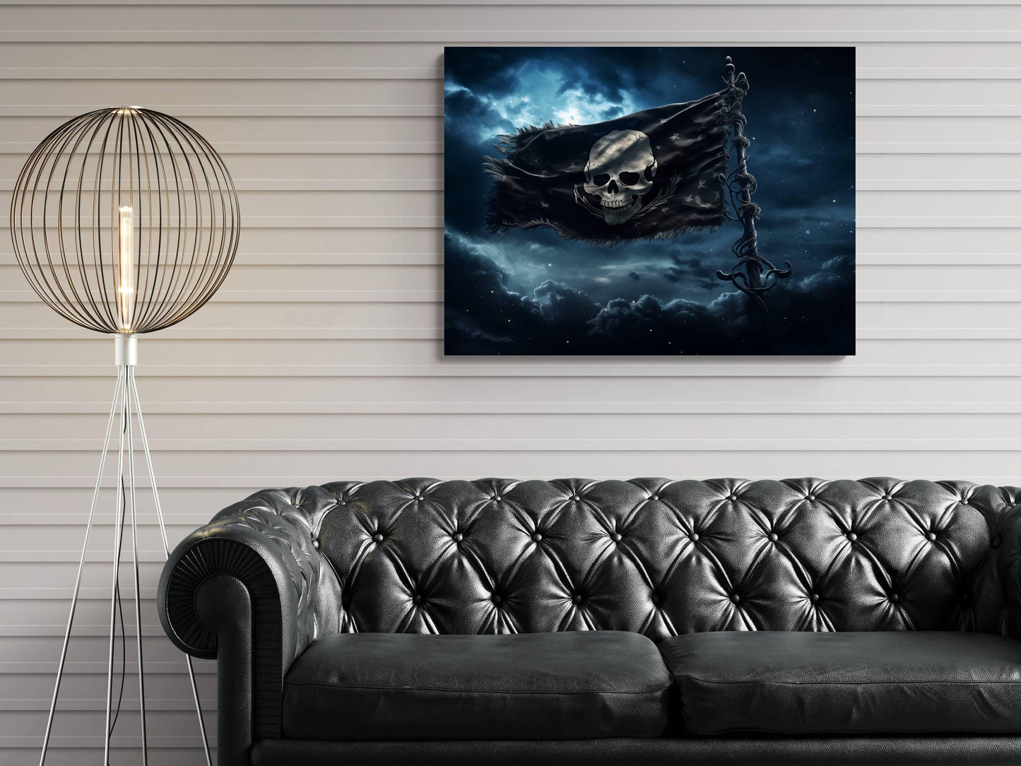 Black Pirate Flag Canvas Art, Jolly Roger Skull Print, Gothic Nautical Wall Decor, Crossbones Maritime Painting, Dark Pirate Wall Art