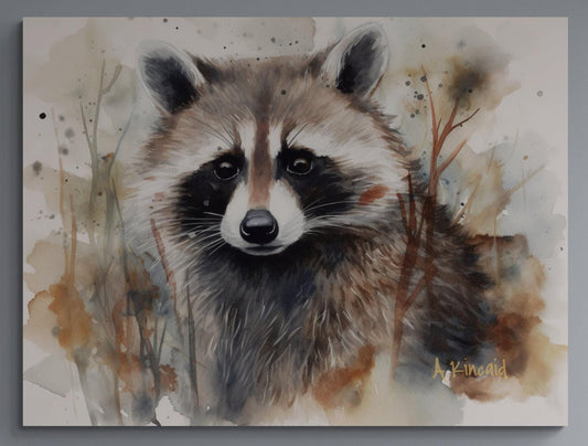a painting of a raccoon in a field