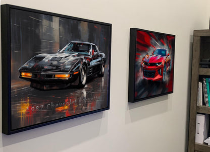 1987 Chevrolet Corvette Convertible Canvas Print | Auto Wall Art Decor | Retro Sports Car | Car Lovers Poster Gift | C4 Black Vette Mancave