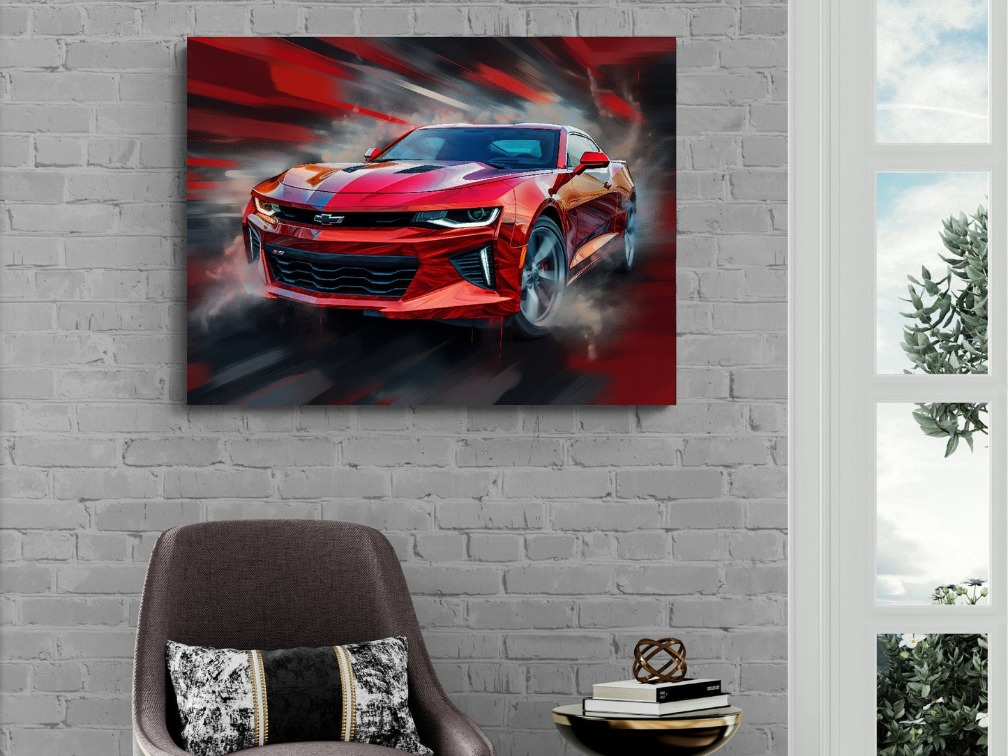 2023 Chevrolet Camaro Canvas Print | Auto Wall Art Decor | Red Painting Modern Muscle Car | Car Lovers Poster Gift | Garage Office Wallart