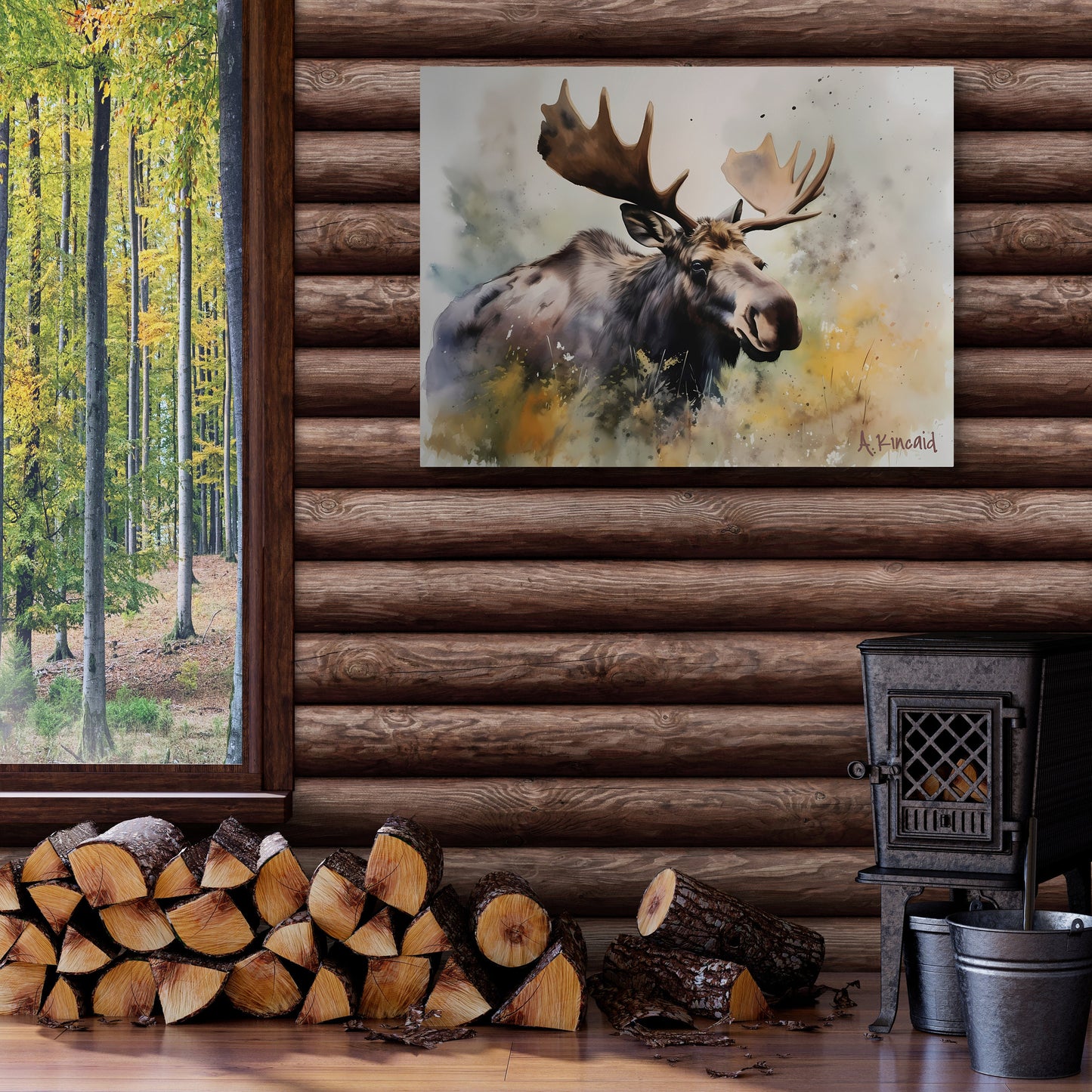 Moose In The Brush #2 | Canvas Print | Wildlife Art | Cabin Art | Forest Art | Archer Kincaid
