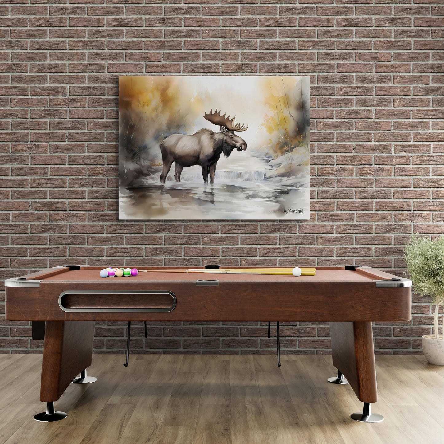 Moose in River #3 | Canvas Print | Wildlife Art | Cabin Art | Forest Art | Archer Kincaid