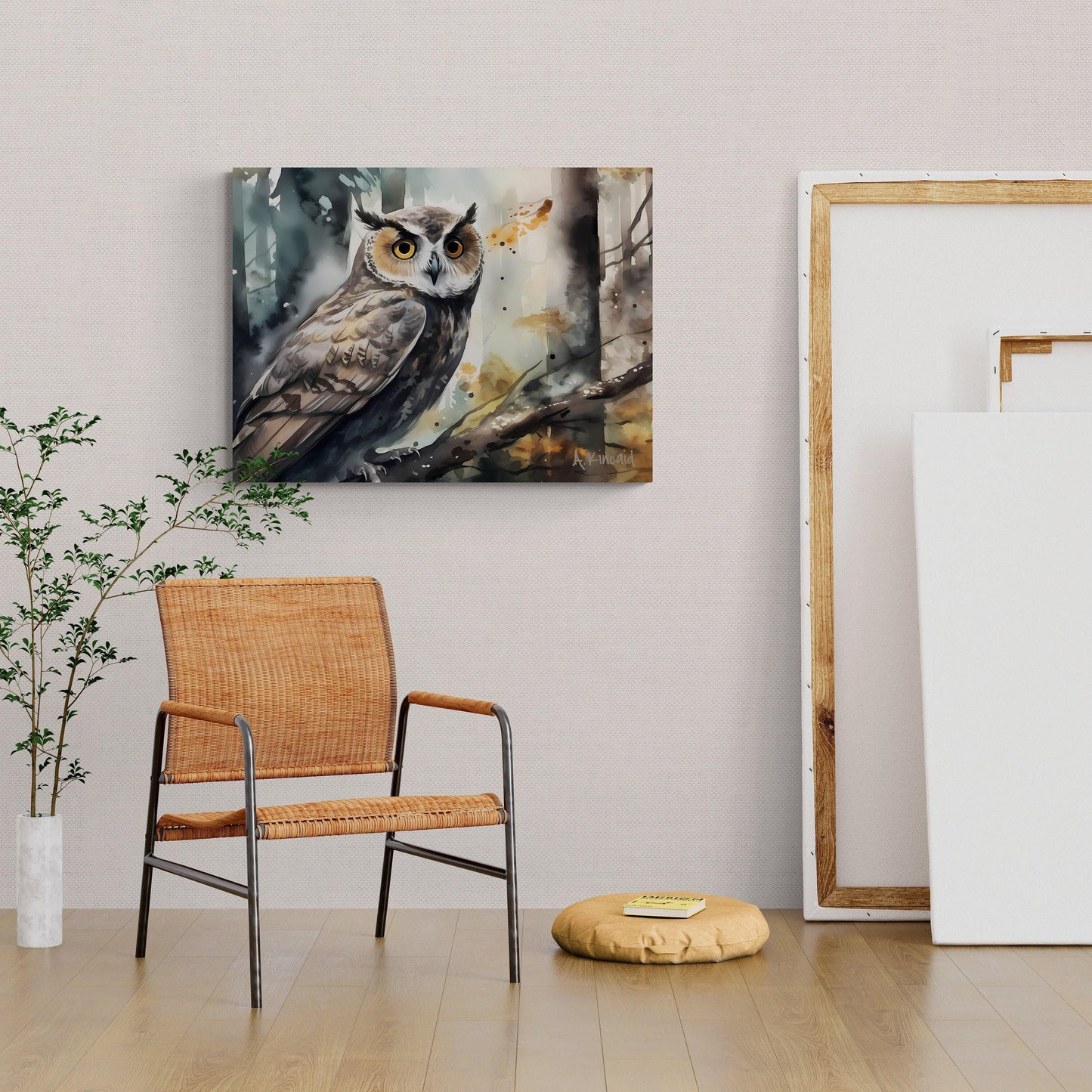 Owl | Canvas Print | Wildlife Art | Artful Watercolor Owl | Archer Kincaid | Forest Art