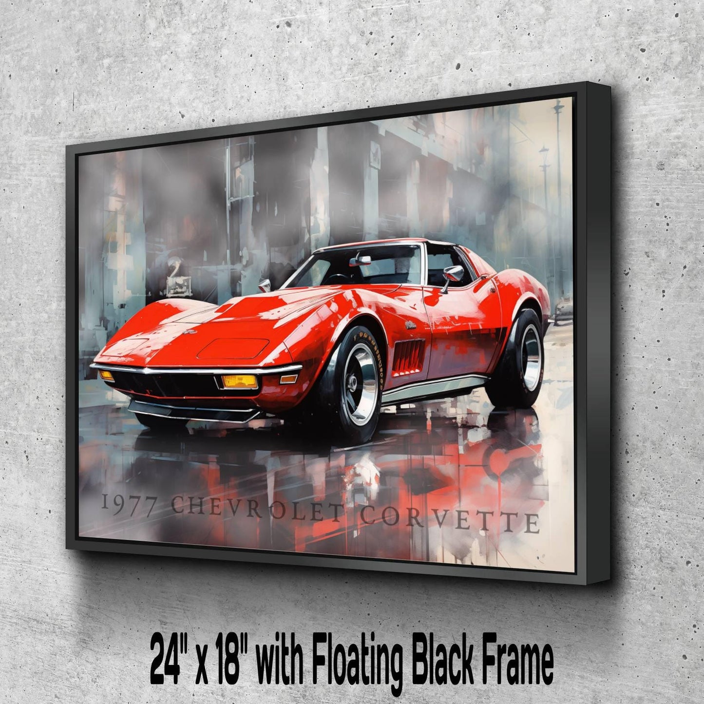 1977 Chevrolet Corvette Canvas Print | Vintage Auto Wall Art Decor | Retro Sports Car | Car Lovers Poster Gift | C3 Red Vette Chevy, Mancave