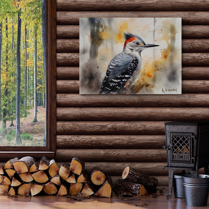 Woodpecker | Canvas Print | Wildlife Art | Cabin Art | Forest Art | Archer Kincaid | artful watercolor bird