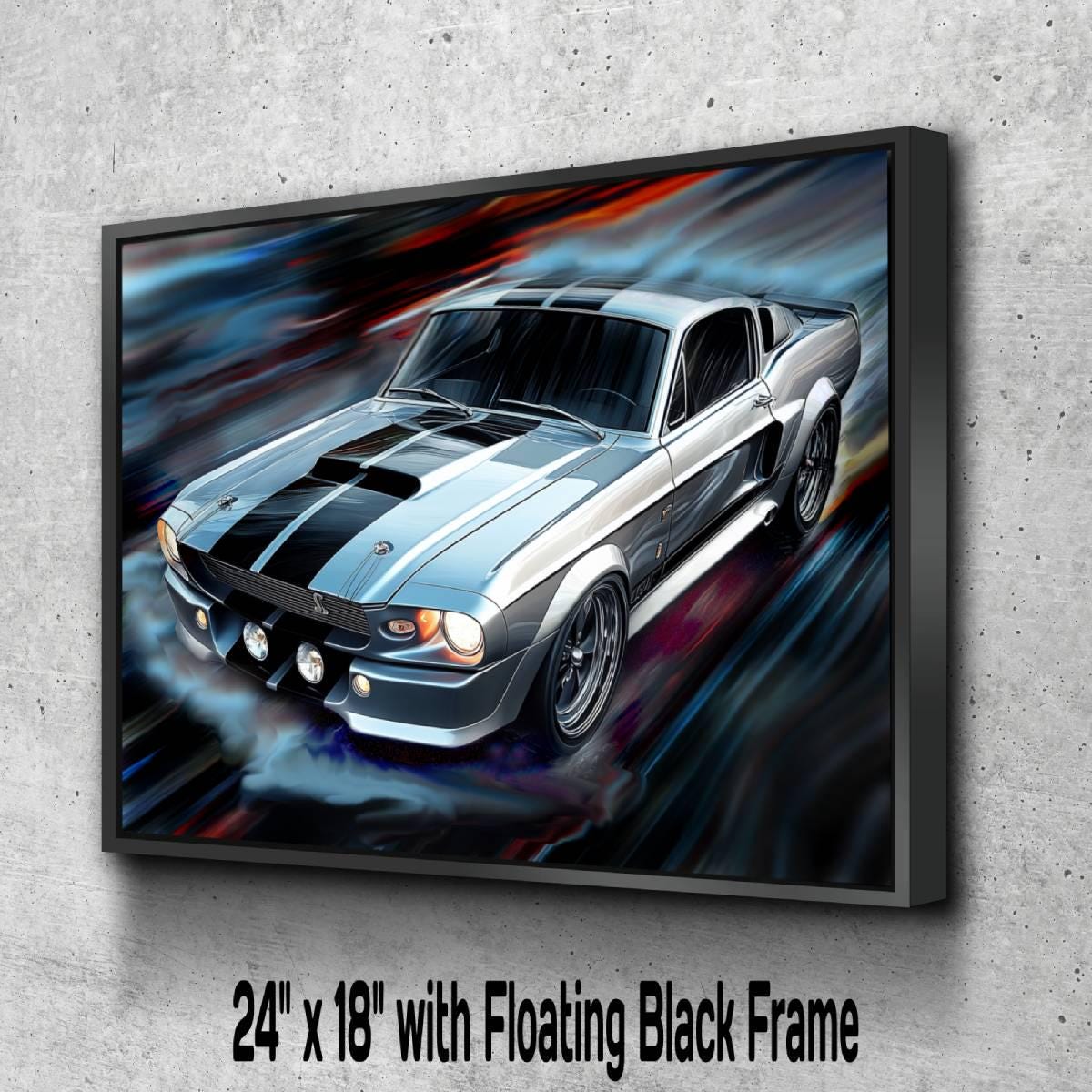 1967 Ford Mustang Shelby GT500 Silver | Classic Car Canvas Print | Vintage Auto Wall Art Decor | Retro Muscle Pony Car | Eleanor Mustang
