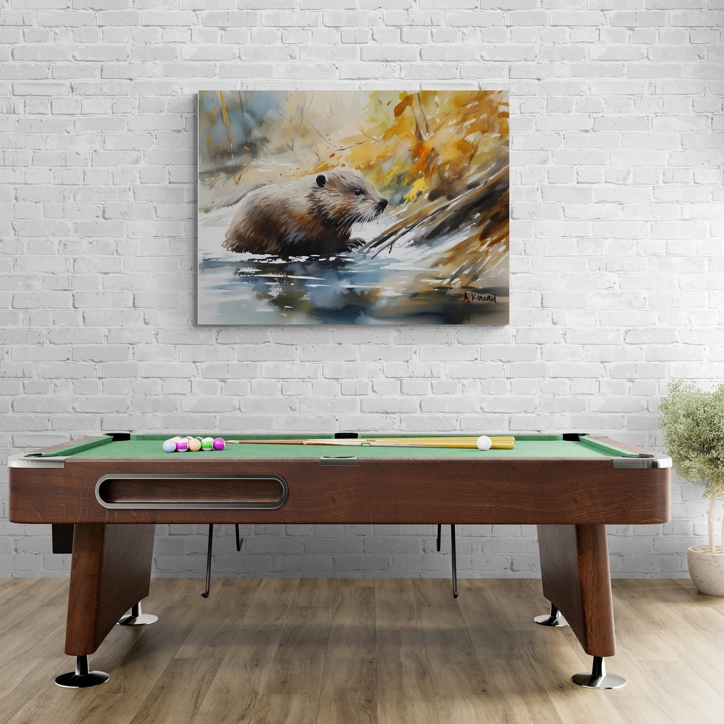 Beaver in Stream | Watercolor Forest Series | Canvas Print | Wildlife Art | Cabin Art | Archer Kincaid