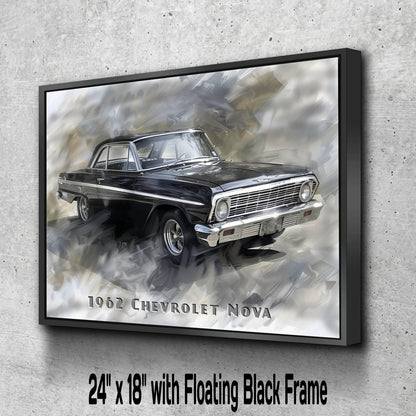 1962 Chevrolet Nova Classic Car Canvas Print | Vintage Auto Wall Art Decor | Retro Muscle Car Collector's Piece | Car Lover Poster Gift