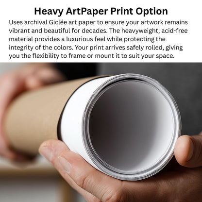 A person's hand holding a roll of heavy art paper, with a blurred background that appears to be a workspace or studio setting.