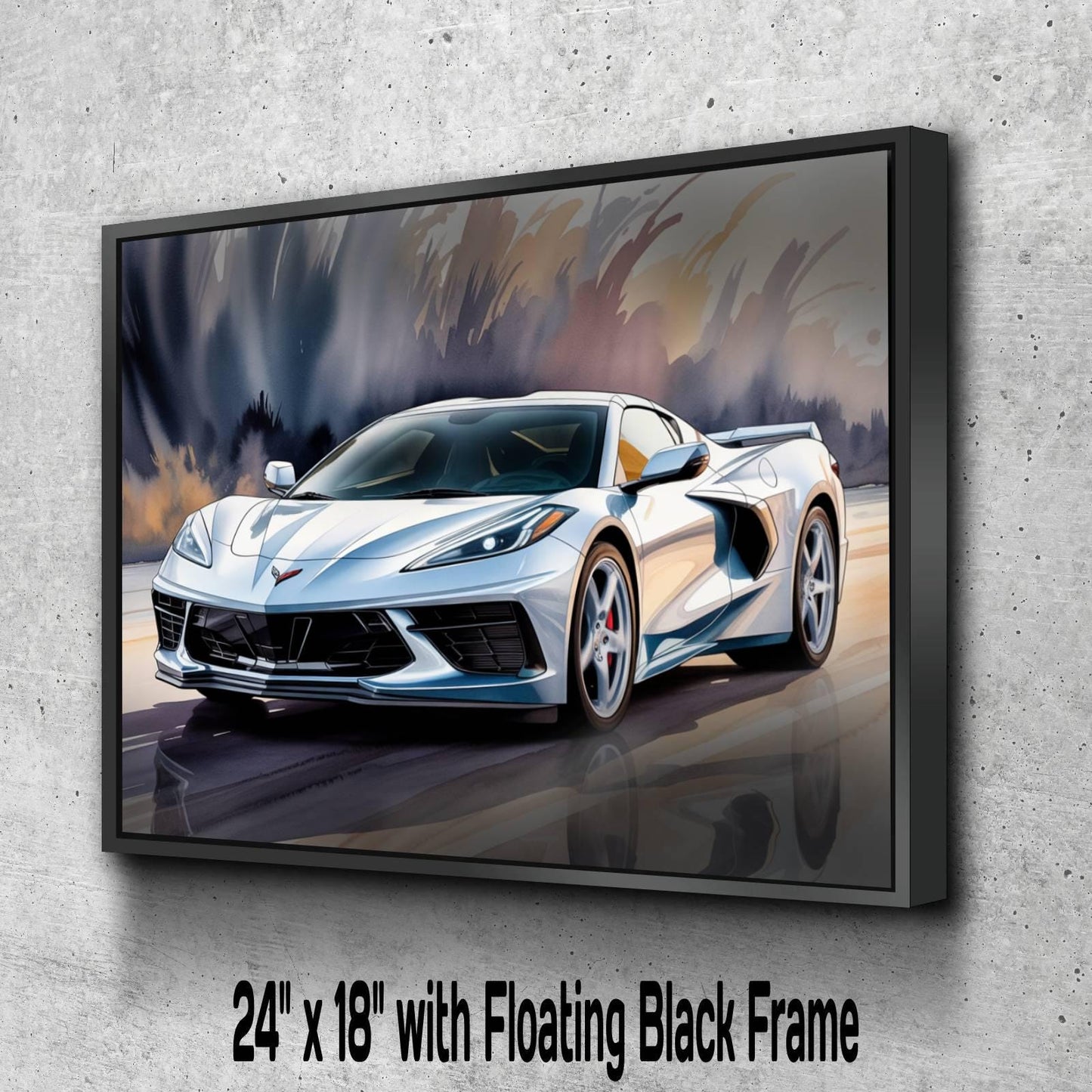 2025 C8 Corvette White #2 Canvas Wall Decor | Chevrolet Sports Car Print | Modern Auto Poster | Car Lover Gift | C8 Vette Car Gift for Man