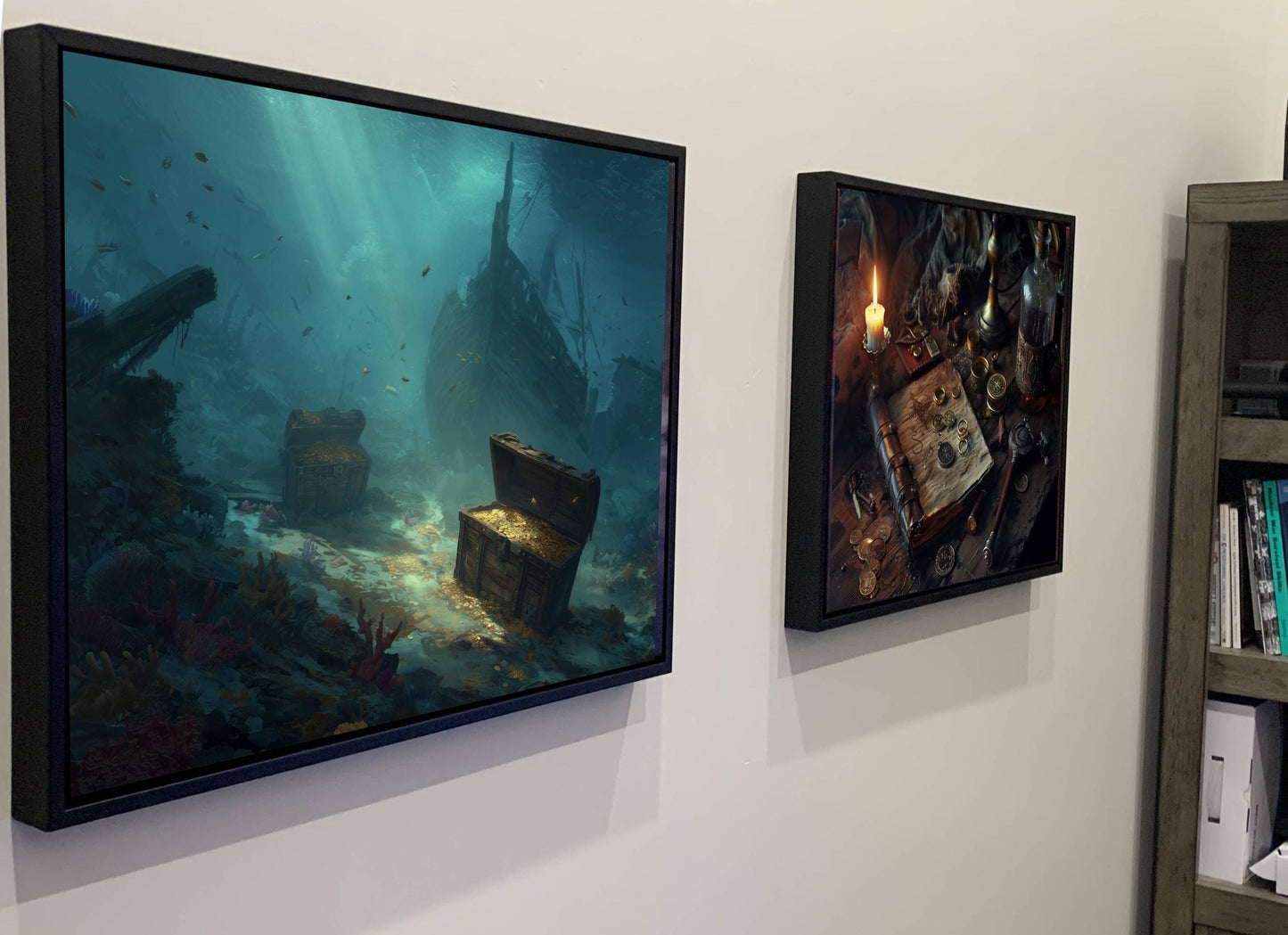 Underwater Shipwreck Treasure Canvas, Sunken Pirate Gold Print, Ocean Floor Discovery Wall Decor, Turquoise Marine Painting