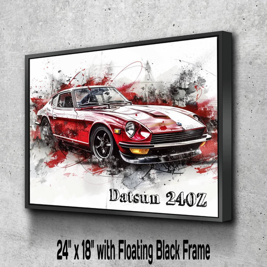 1973 Datsun 240Z Red Canvas Print | Vintage Auto Wall Art Decor | Retro Sports Car | Car Lovers Poster Gift