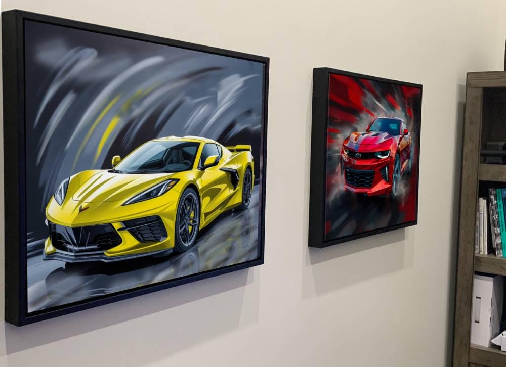 2024 C8 Corvette Yellow Canvas Wall Decor | Chevrolet Sports Car Print | Modern Auto Poster | Car Lover Gift | C8 Vette Car Gift for Man