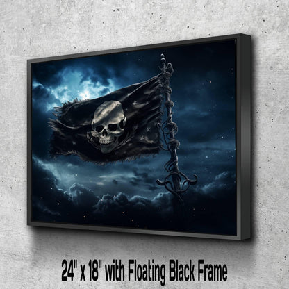 Black Pirate Flag Canvas Art, Jolly Roger Skull Print, Gothic Nautical Wall Decor, Crossbones Maritime Painting, Dark Pirate Wall Art