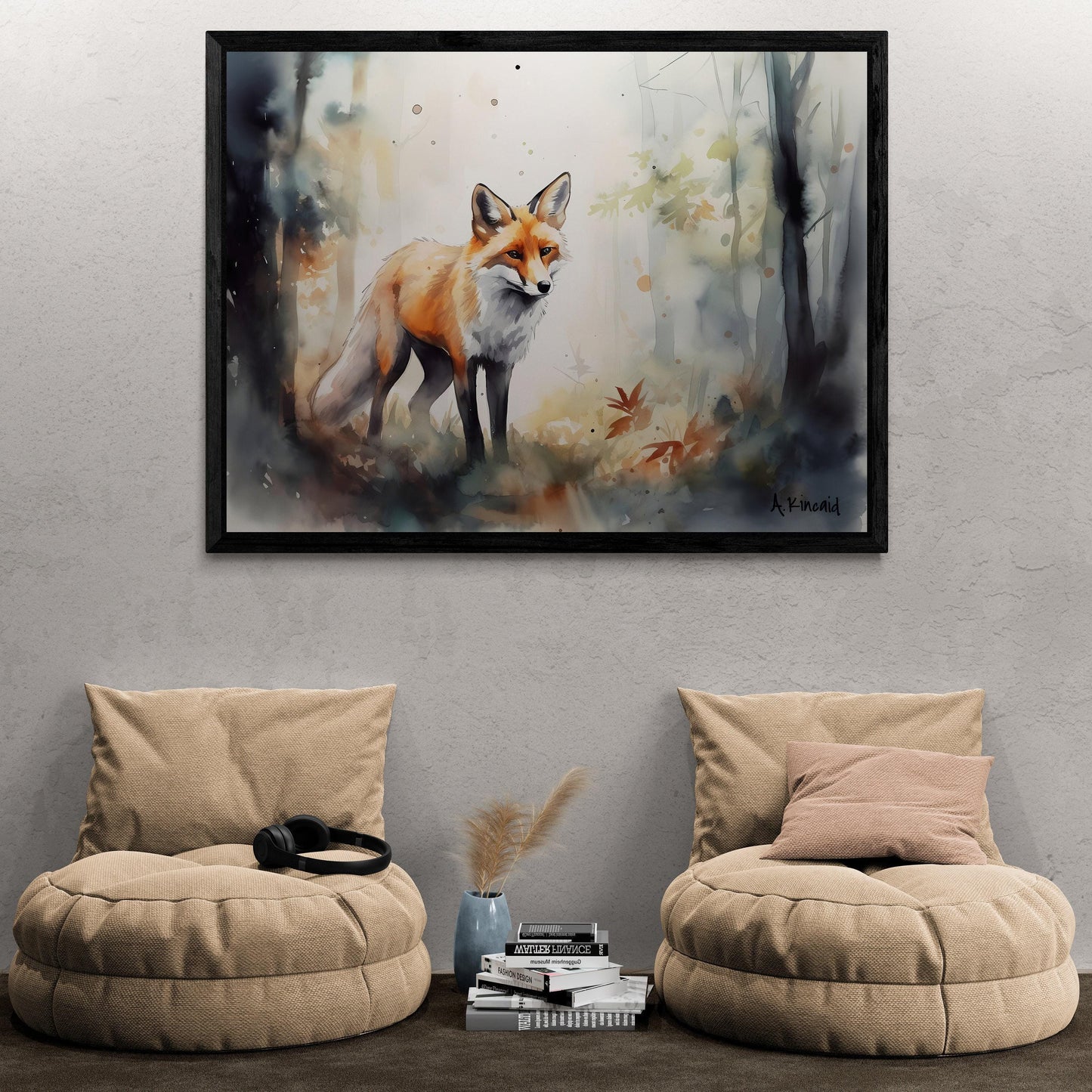 Fox in Forest | Canvas Print | Wildlife Art | Cabin Art | Forest Art | Archer Kincaid | foxes watercolor