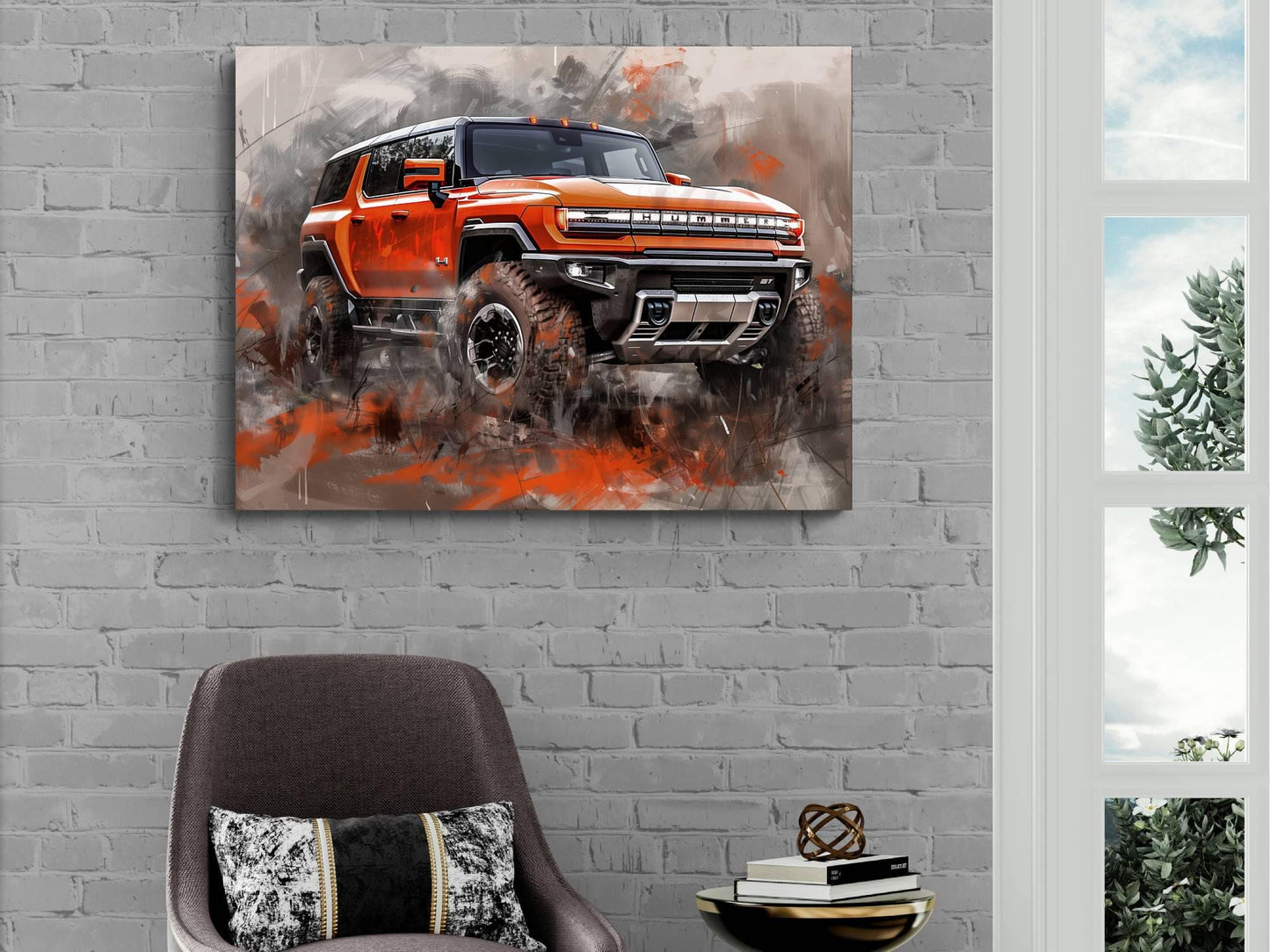 2025 GMC Hummer EV Canvas Print | Auto Wall Art | Orange Painting Modern SUV Electric Vehicle | Car Poster Gift | Garage Office Wallart