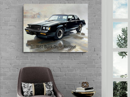 1987 Buick Grand NationalCanvas Print | Auto Wall Art Decor | Retro Sports Car | Car Lovers Poster Gift | Black Regal Mancave