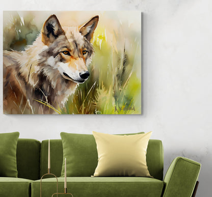 Wolf In Grass #2 | Canvas Print | Wildlife Art | Cabin Art | Forest Art | Archer Kincaid