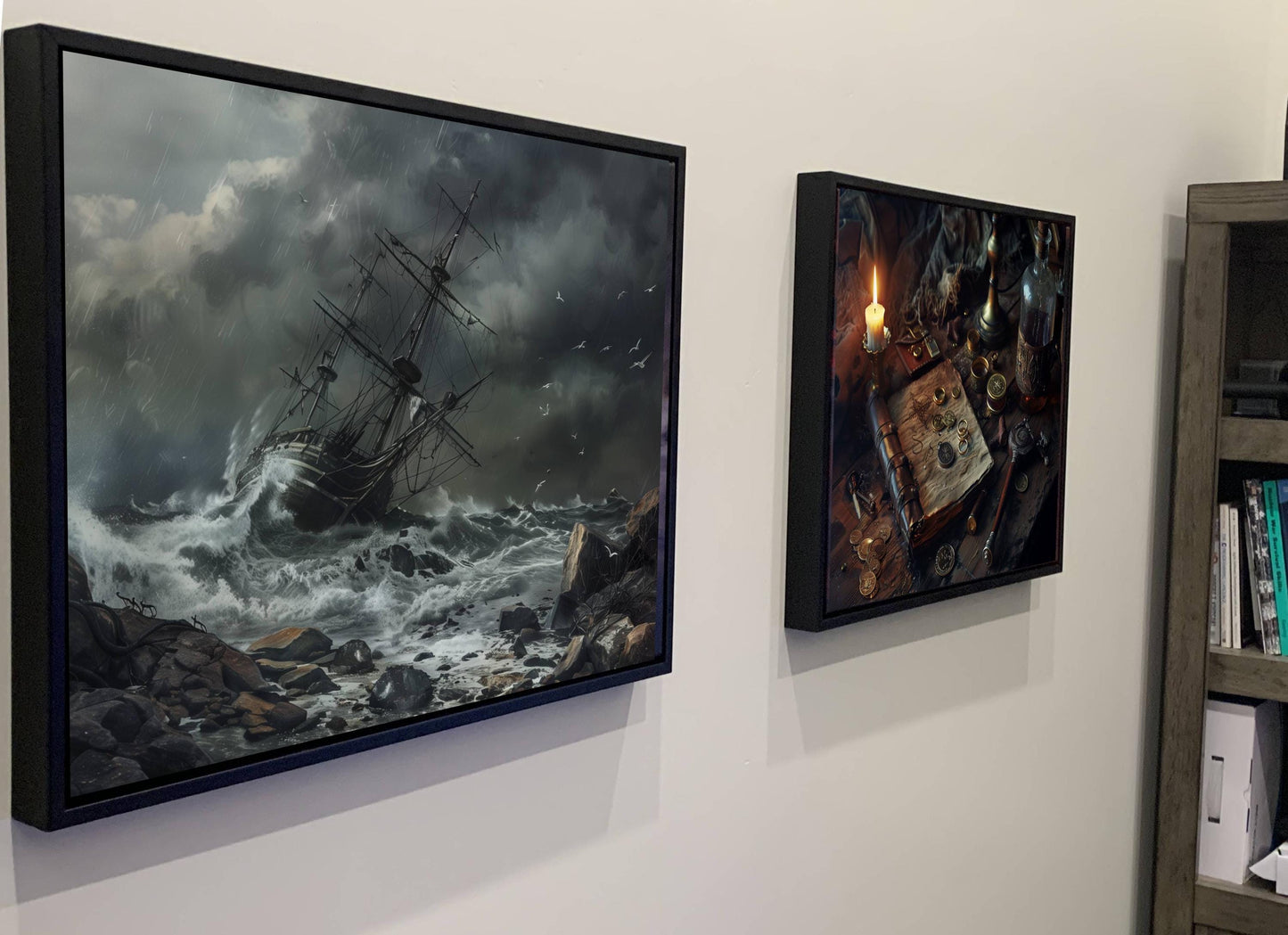 Shipwreck on Rocks Canvas, Storm Disaster Print, Pirate Vessel Crash Wall Decor, Dramatic Grey Seascape Painting, Maritime Tragedy