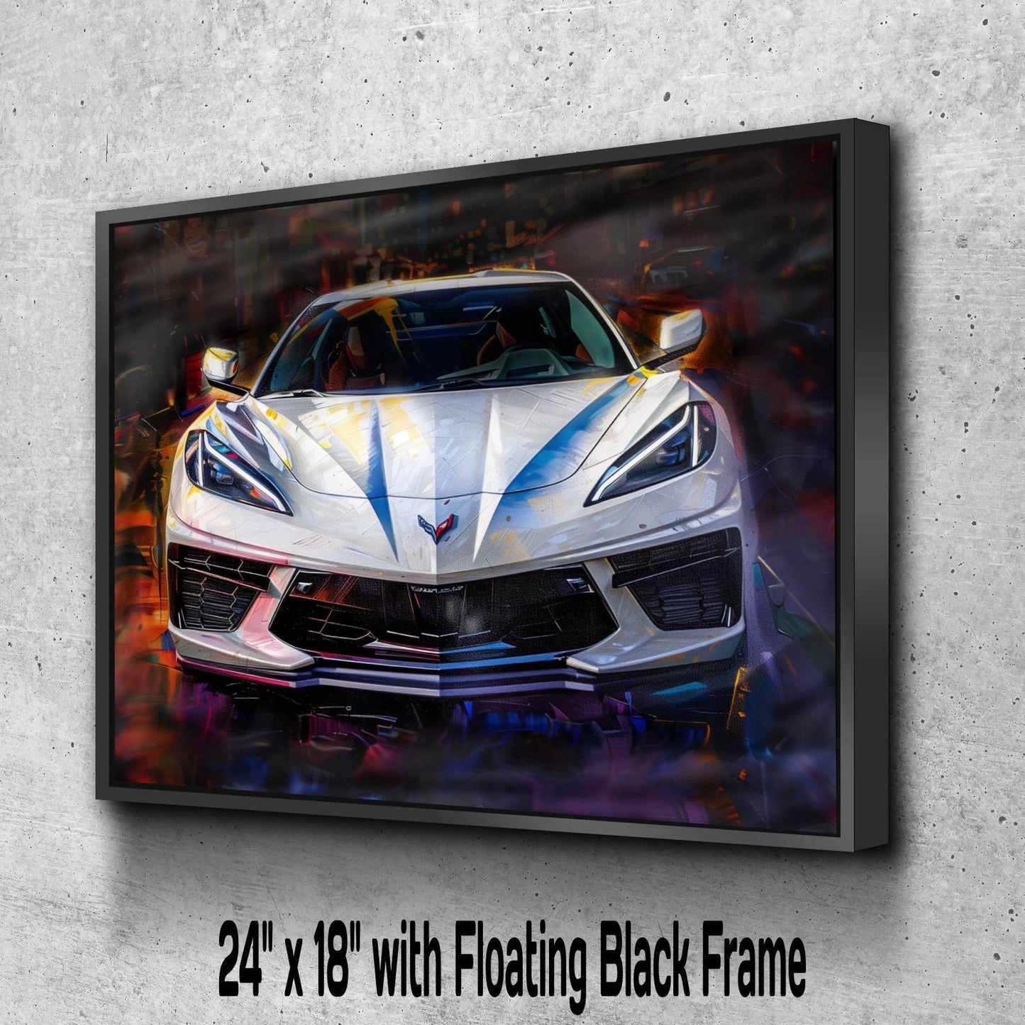 2025 C8 Corvette White Front View Canvas Wall Art | Chevrolet Sportscar Print | Modern Auto Poster | Car Lover Gift | C8 Vette Car Lover