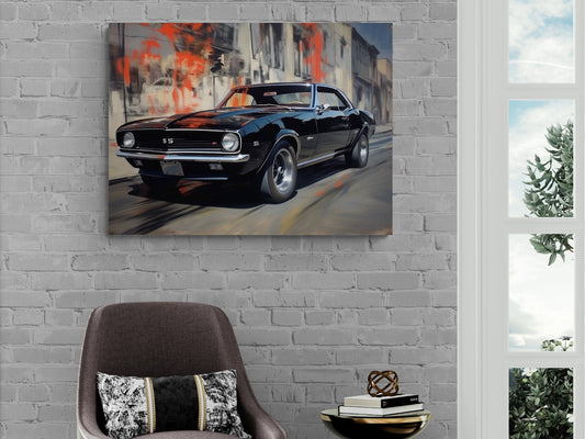 1967 Chevrolet Camaro SS Canvas Print | Vintage Auto Wall Art Decor | Retro Muscle Car | Car Lovers Poster Gift