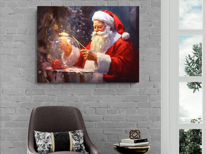Santa's Enchanted Globe - Christmas Eve Canvas Print, Santa Crystal Ball Artwork, Holiday Decor, Santa Claus Portrait, Seasonal Wall Art