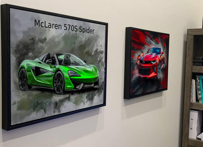 2018 McLaren 570S Spider Green Canvas Print | Red Sports Car Auto Wall Art Decor | New Sports Car | Car Lovers Poster Gift