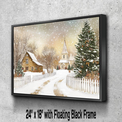 Snowy Christmas Village Print | Winter Church Scene Wall Art | Holiday Cottage Decor | Festive Snow Landscape | Xmas Tree Home Decor