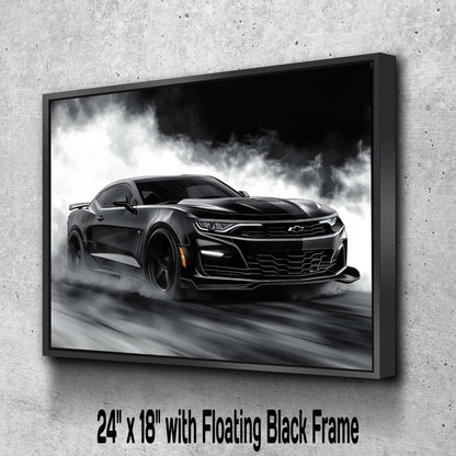 2025 Chevrolet Camaro Z/28 Black Canvas Print | Auto Wall Art Decor | Modern Muscle Car | Car Lovers Poster Gift | Garage Office