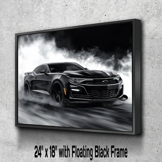 2025 Chevrolet Camaro Z/28 Black Canvas Print | Auto Wall Art Decor | Modern Muscle Car | Car Lovers Poster Gift | Garage Office