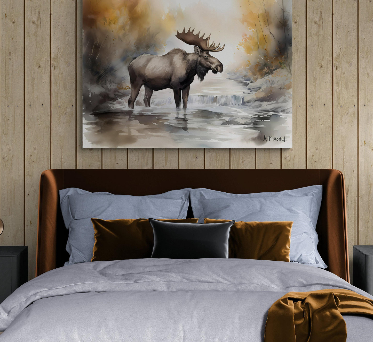 Moose in River #3 | Canvas Print | Wildlife Art | Cabin Art | Forest Art | Archer Kincaid