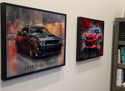 2018 Dodge Demon Canvas Print | Classic Car Print | Vintage Auto Wallart Decor | Race Car Lovers Poster Gift | Mopar Dodge Challenger
