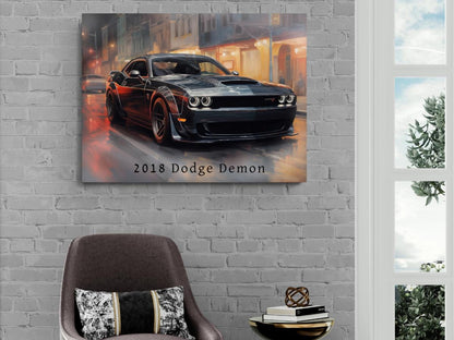 2018 Dodge Demon Canvas Print | Classic Car Print | Vintage Auto Wallart Decor | Race Car Lovers Poster Gift | Mopar Dodge Challenger